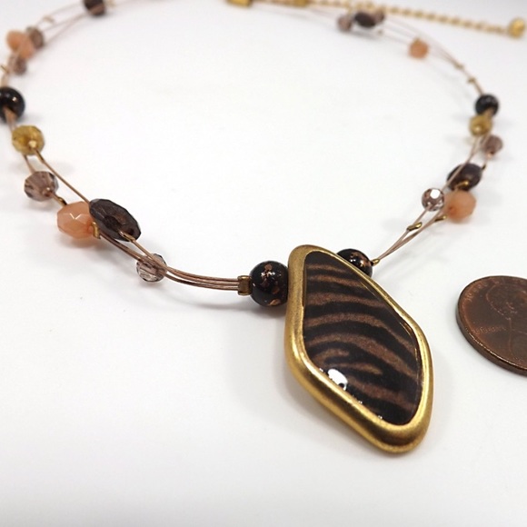 Chico's Animal Print Pendant Beaded‎ Wire Necklace - Picture 3 of 6